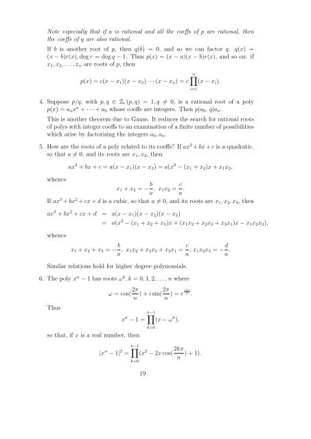 Complex numbers and polynomials - University College Cork