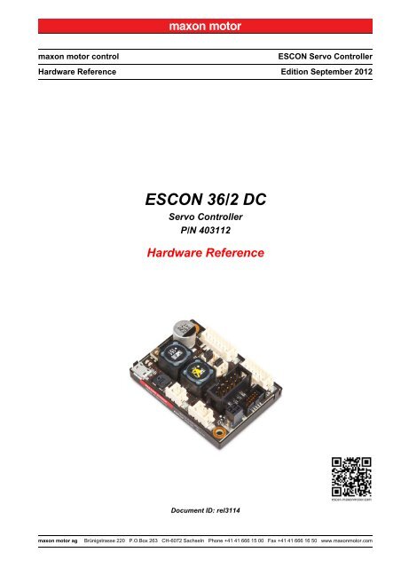 ESCON 36/2 DC Hardware Reference - ESCON Setup - Maxon ...