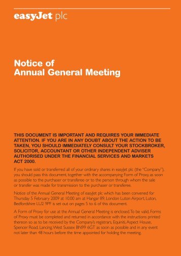 AGM 2009 Notice and Circular - easyJet plc