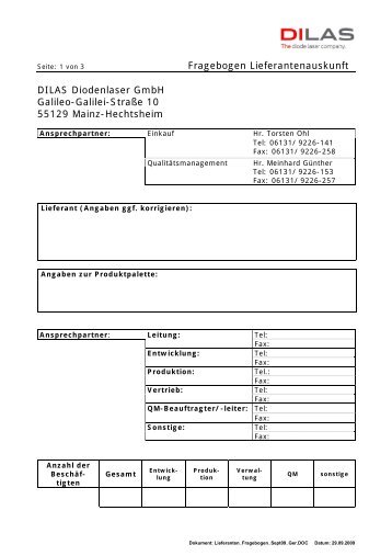 Fragebogen Lieferantenauskunft DILAS Diodenlaser GmbH Galileo ...