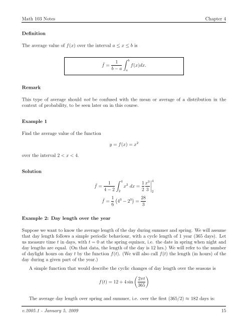 Chapter 4 Applications of the definite integral to rates, velocities and ...