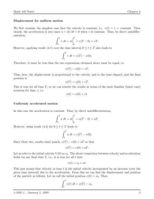 Chapter 4 Applications of the definite integral to rates, velocities and ...