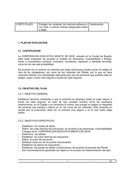 plan de emergencias corporacion educativa minuto de dios