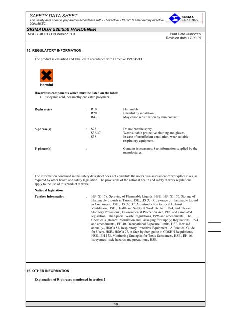 SAFETY DATA SHEET SIGMADUR 520/550 HARDENER - Promain