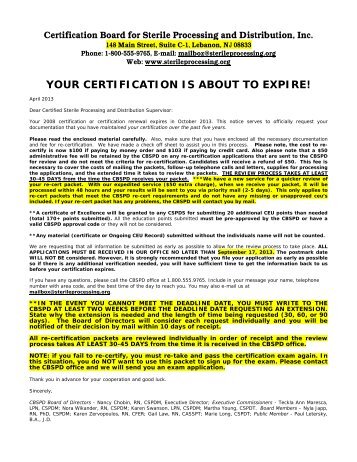 your certification is about to expire! - The Official CBSPD Website