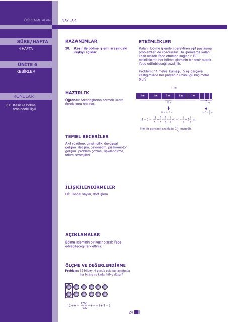 İlkokul Matematik Dersi Öğretim Programı Taslağı (5. Sınıf)