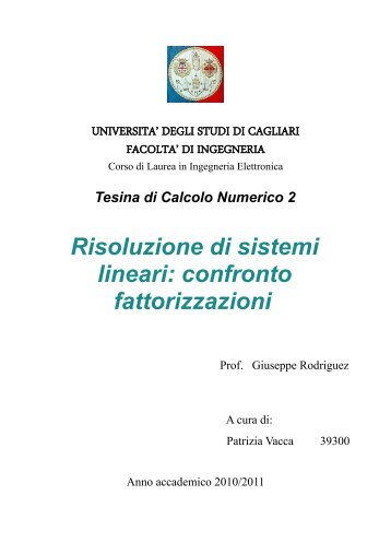 confronto fattorizzazioni - UniversitÃ  degli studi di Cagliari.