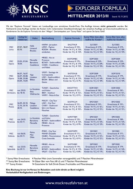 EXPLORER FORMULA - MSC Kreuzfahrten