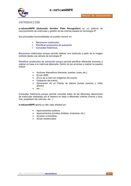 Manual de instalaciÃ³n e-netcamANPR - IProNet Sistemas