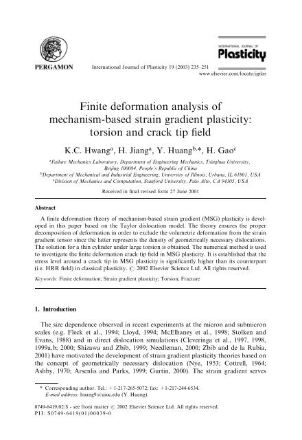 Finite deformation analysis of mechanism-based strain gradient ...
