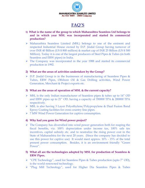 FAQ'S - Jindal Group of Companies