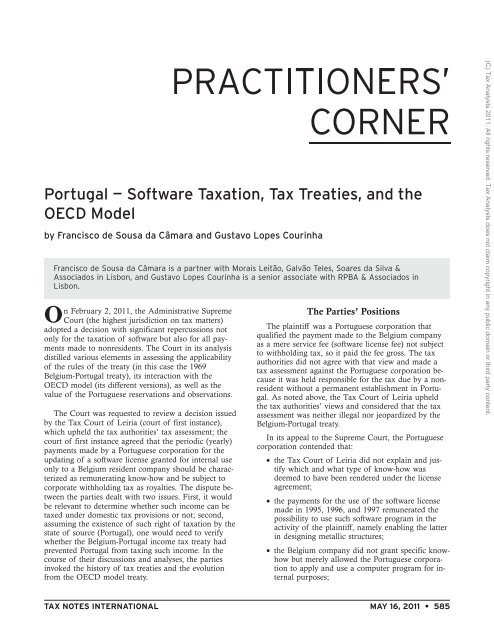 Portugal â Software Taxation, Tax Treaties, and the OECD Model