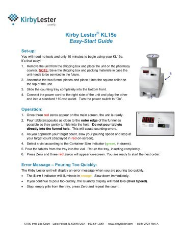 Kirby Lester® KL15e Easy-Start Guide