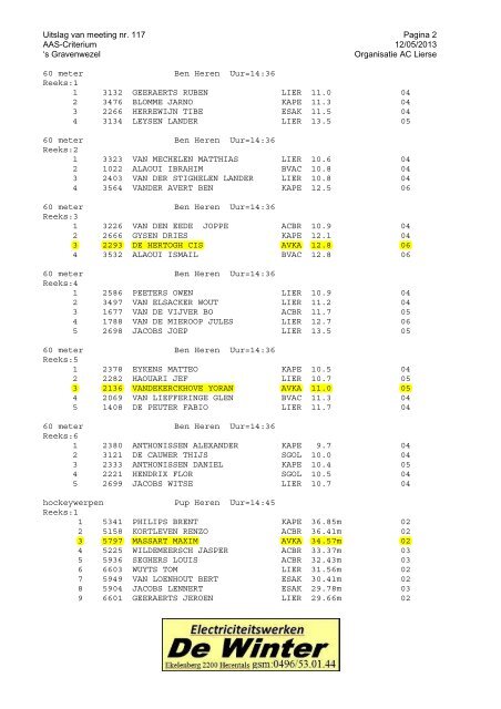 Uitslag van meeting nr. 117 Pagina 1 AAS-Criterium 12/05/2013 's ...