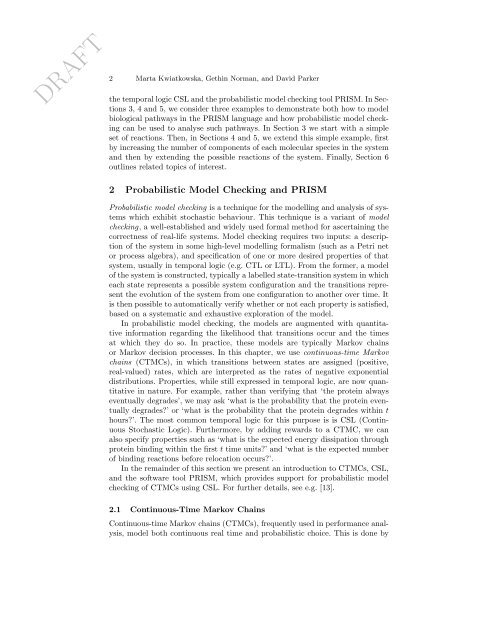 Probabilistic Model Checking for Systems Biology - PRISM