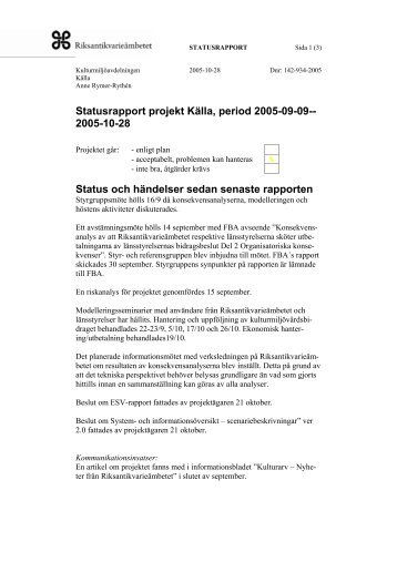 Statusrapport KÃ¤lla 2005-10-28 - RiksantikvarieÃ¤mbetet