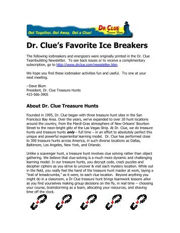 Icebreakers (pdf) - Dr. Clue's Favorite Ice Breakers