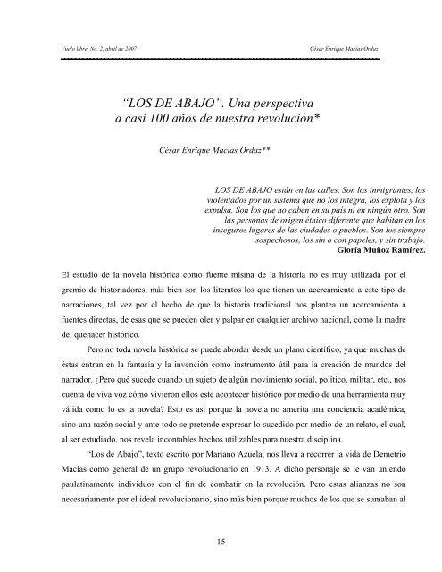 Los de abajo: una perspectiva a casi 100 aÃ±os de nuestra revoluciÃ³n