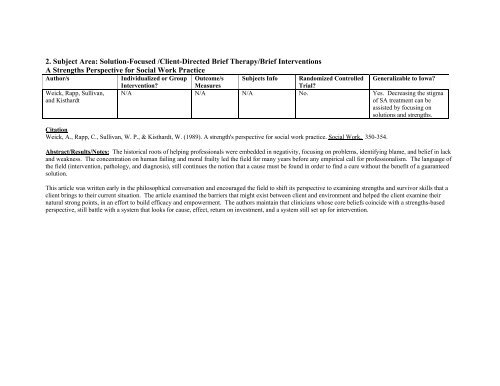 1. Subject Area: Solution-Focused /Client-Directed Therapy - Iowa ...