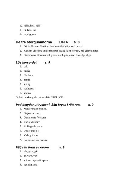 FACIT TILL SAGOR â SVENSKA FOLKSAGOR De tre ...