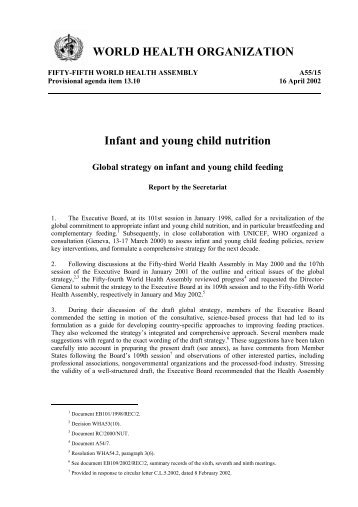 WORLD HEALTH ORGANIZATION Infant and young child nutrition