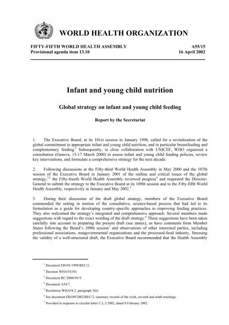 WORLD HEALTH ORGANIZATION Infant and young child nutrition