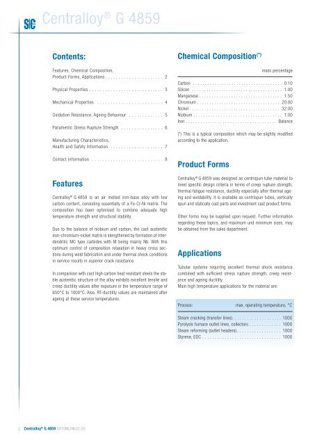 CentralloyÂ® G 4859 - Schmidt+Clemens