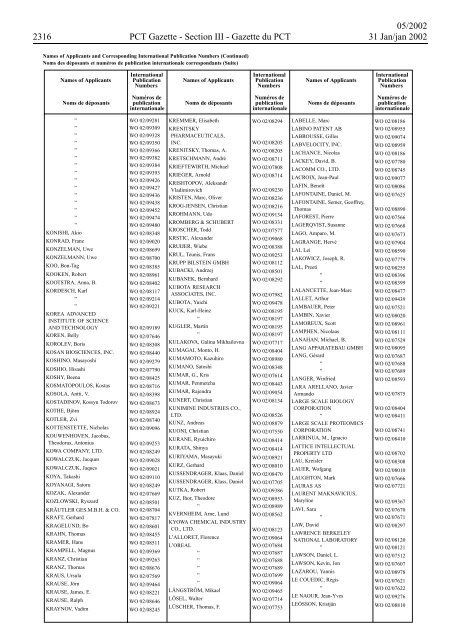 PCT/2002/5 : PCT Gazette, Weekly Issue No. 5, 2002 - WIPO