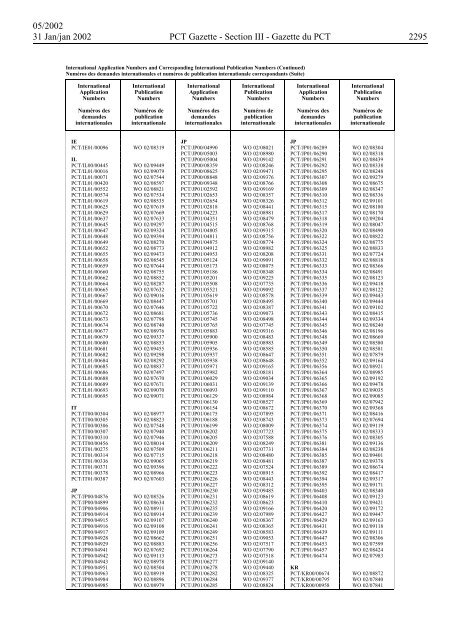 PCT/2002/5 : PCT Gazette, Weekly Issue No. 5, 2002 - WIPO