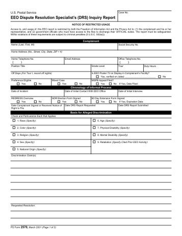 PS Form 2570, EEO Dispute Resolution Specialist's ... - branch 38