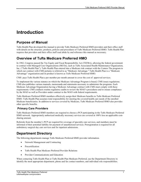 Tufts Medicare Preferred HMO Provider Manual - Tufts Health Plan