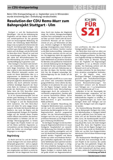 Ausgabe Oktober 2010 - CDU-Gemeindeverband Schwaikheim