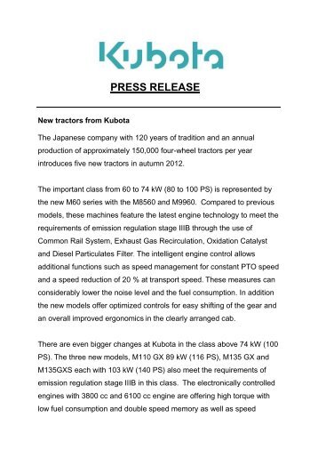 PRESS RELEASE - Kubota (Deutschland) GmbH