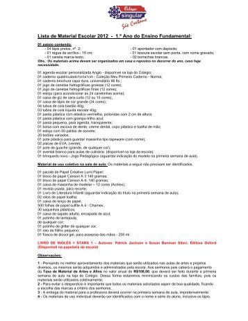 Lista de Material Escolar 2012 - 1.Âº Ano do Ensino Fundamental: