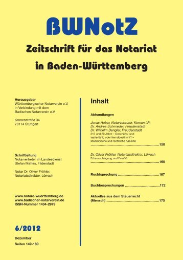 BWNotZ 6/2012 - Württembergischer Notarverein e.V.