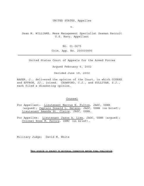 U.S. v. Williams - U.S. Court of Appeals for the Armed Forces