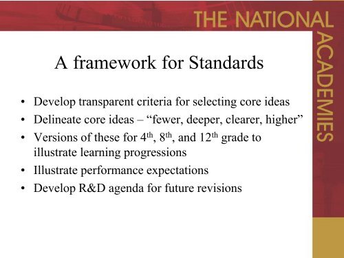 Core Ideas as the basis for teaching science