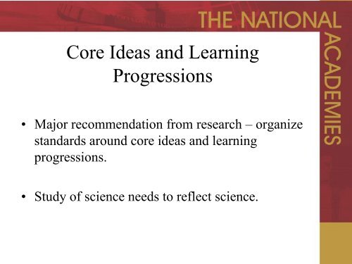 Core Ideas as the basis for teaching science