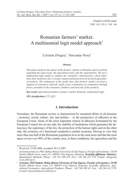 Romanian Farmers Market A Multinomial Logit Model Approach