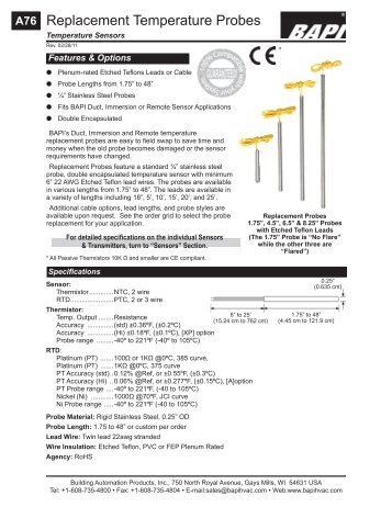 Replacement Temperature Probes - BAPI