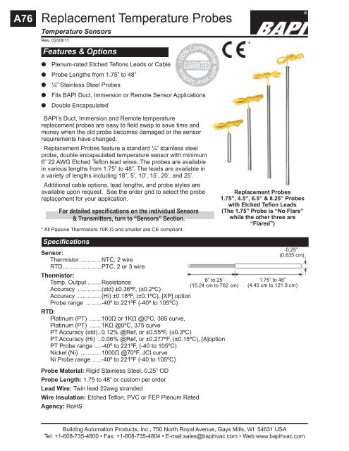 Replacement Temperature Probes - BAPI