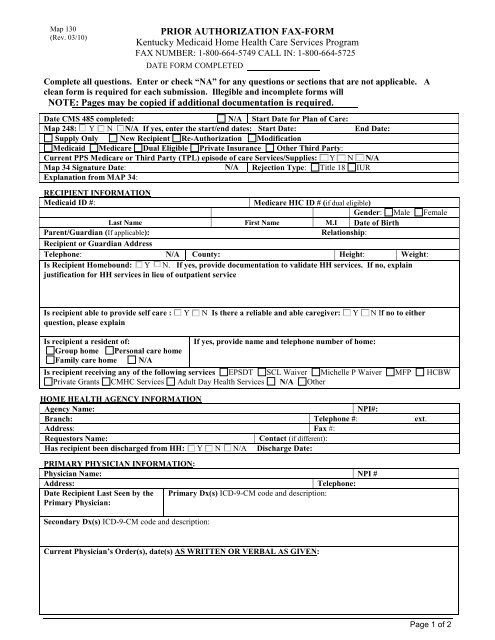 PRIOR AUTHORIZATION FAX-FORM Kentucky ... - Kymmis.com