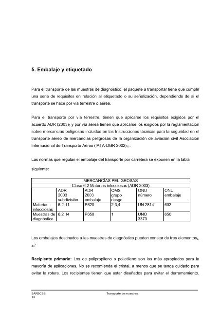 Requisitos del transporte de muestras de diagnÃ³stico para ...