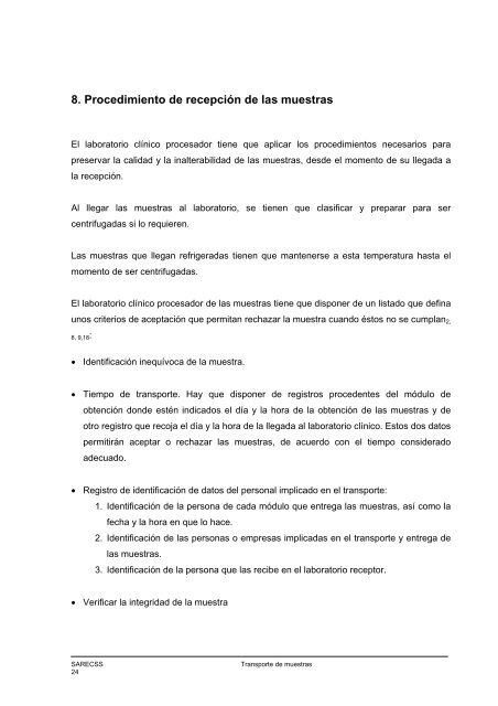 Requisitos del transporte de muestras de diagnÃ³stico para ...