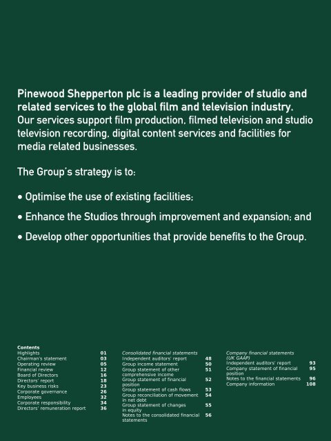 Pinewood Shepperton plc Annual Report ... - Pinewood Studios