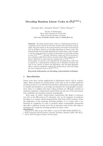 Decoding Random Linear Codes in˜O(2 - CITS