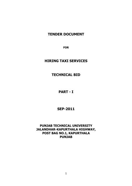 TENDER DOCUMENT HIRING TAXI SERVICES TECHNICAL ... - PTU