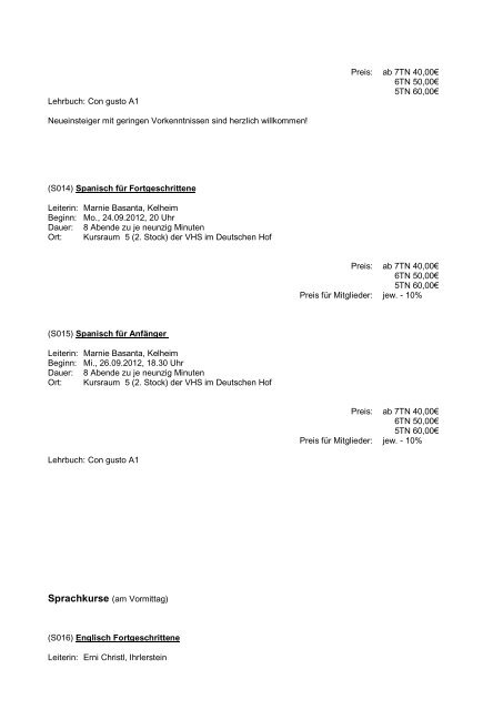 Programm der Volkshochschule Kelheim