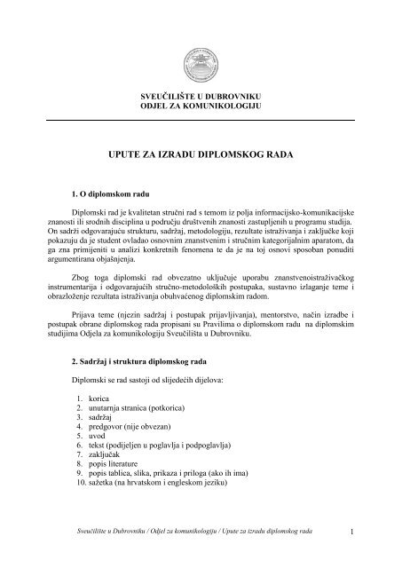 Upute za izradu diplomskog rada - SveuÄiliÅ¡te u Dubrovniku