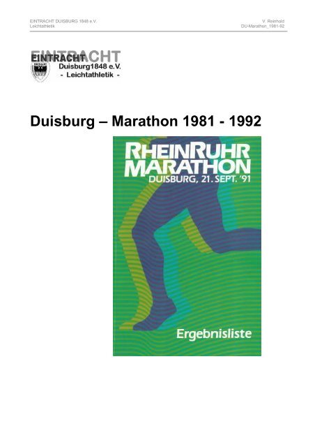 Duisburg – Marathon 1981 - 1992 - EINTRACHT DUISBURG 1848 eV